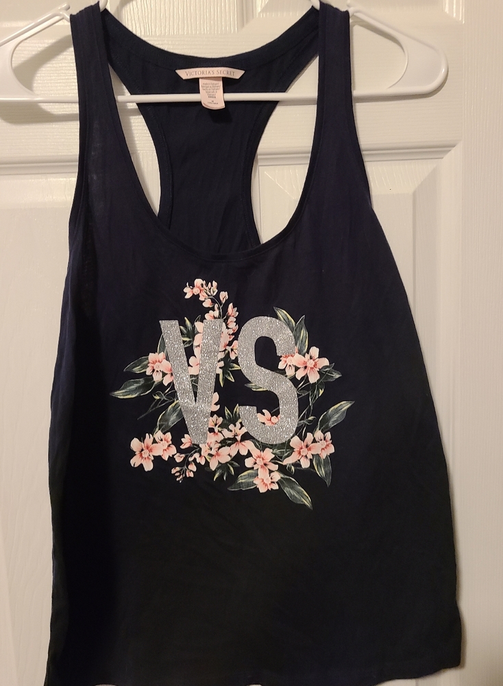 Victoria's Secret Black Tank Top with Floral Design